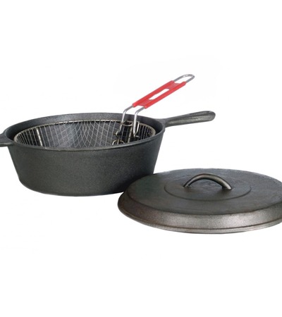 12 QT Cast Iron Chicken Fryer W: Basket